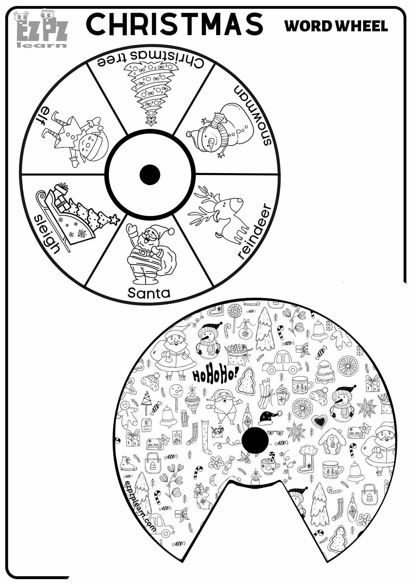 Christmas Holiday Word Wheel Vocabulary Coloring Activity Number 1